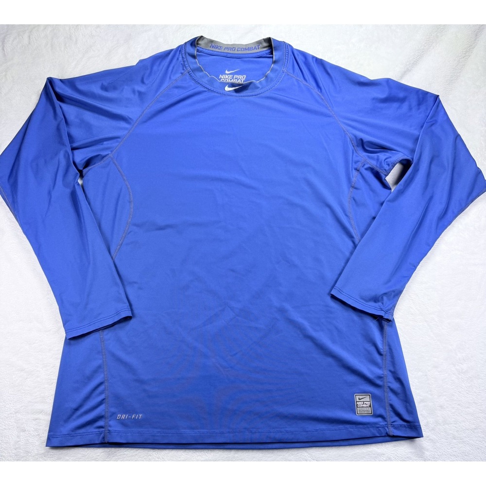 Nike Pro Combat Dri-FIT Men's XL Fitted Long Sleeve Training Shirt Blue